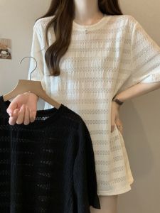 Áo Thun Tay Ngắn Mỏng Mùa Hè Bằng Lụa Băng Cỡ Lớn Dáng Rộng Dài Vừa Phải Che Bụng Giảm Béo Cho Phụ Nữ Ngoại Cỡ