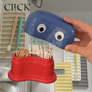 Original Design Ceramic Storage Box with Lid for Toothpicks Cotton Swabs Floss Cute Big Eyes Home Organization Accessories