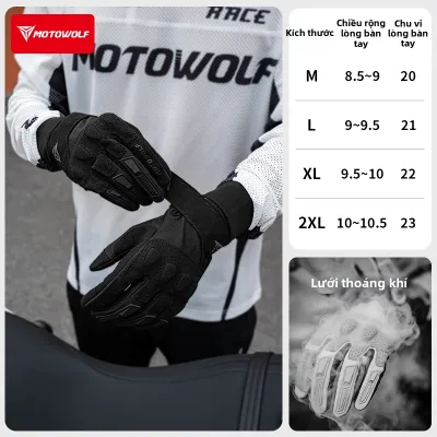 MOTOWOLF | Găng Tay Mô Tô Toàn Ngón Chống Trượt Kiểu Cổ Điển Mùa Hè