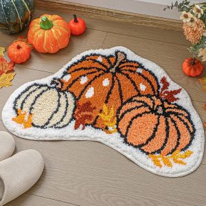 VIKAMA Fall Pumpkin Bathroom Floor Mats Washable Soft Living Room Bedroom Kitchen Rugs Thanksgiving Home Decoration