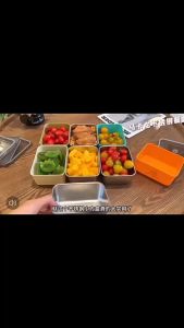 316 Stainless Steel Lidded Food Storage Box Multi-Compartment Organizer for Lunch in Orange Blue Green Beige with Transparent Lids