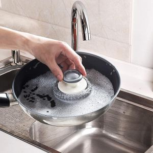 2pcs Stainless Steel Wool Scrubber with Handle Heavy Duty Pot Scrubbers Dish Scrubber Cleaning Brush Wash for Dish Stainless Steel Scrubbing Brushes Cleaning Supplies for Pots Pans Grills Sink