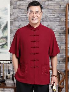 Summer Short Sleeve Mens Tang Suit Birthday Clothes for Middle-Aged And Elderly Grandpa Dad Traditional Chinese Ethnic Wear
