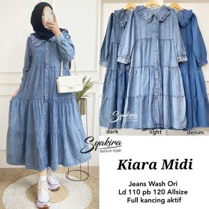 kiara midi/gamis/dress jeans/baju wanita/gamis terbaru