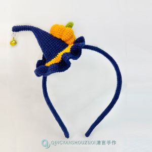 Hand Knitted Halloween Magic Pumpkin Hairband Blue Cartoon Woolen Thread Braided Washing Face Headband Cute Children Accessories