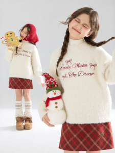 MUCMUKN | Bow Embroidered Wool Blend Anti-Pilling Girls Sweater