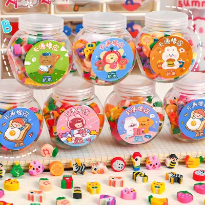 OUHOE | ยางลบดินสอ 50 ชิ้น/กล่อง ลายการ์ตูนน่ารัก รูปสัตว์และผลไม้ ของรางวัลสำหรับนักเรียนประถม ของขวัญส่งเสริมการขาย เครื่องเขียนสำหรับเด็ก คละแบบสุ่ม