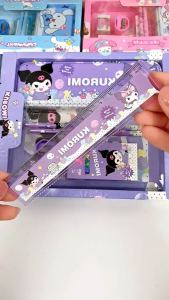 12pcs Kuromi Melody Cinnamoroll Stationery Set Pencil Case Ruler  Eraser Crayons for Kids gift