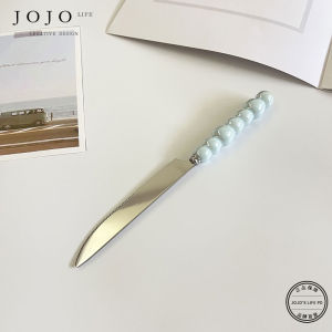 Light Blue Pearl Stainless Steel Spoon Elegant Korean Style Dining Utensils Fresh Style Pearl Spoon High Aesthetic Value