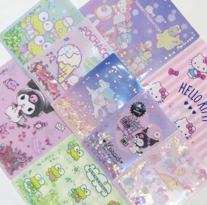Sanrio Glitter Sand Frog File Folder Double Layer Document Storage Business Supplies PVC Material B6/A4 Size Cultural Goods