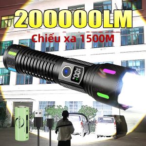 Đèn Pin LED Mạnh Mẽ 200000LM 5 Chế Độ Đèn Pin Chiến Thuật Có Thể Thu Phóng Có Thể Sạc Lại Bằng USB Đèn Pin USB Hợp Kim Nhôm Công Suất Cao Chống Nước Để Cắm Trại Săn Bắn