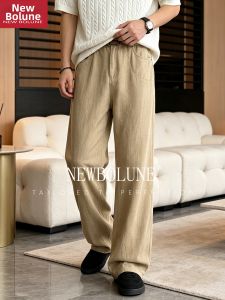 NEW BOLUNE | Retro Style Linen and Tencel Blend Slim Straight Leg Trousers Thin Summer