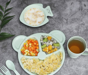 [KÈM CỐC CHÉN MUỖNG ĐŨA NĨA] KHAY ĂN DẶM LÚA MẠCH 3 Ngăn 6 Món hình Chú Gấu ĐÁNG YÊU CHO BÉ - chén ăn dặm - chén cho bé - chén lúa mạch - chén ăn hình gấu - khay ăn lúa mạch an toàn - khay ăn dặm ngộ nghĩnh - khay ăn dặm