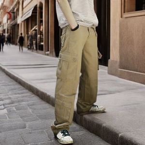 Quần Ống Đứng Rộng Rãi Bằng Cotton Nguyên Chất Cho Nam Mùa Xuân Thu Quần Leo Núi Ngoài Trời Quần Thường Ngày Nhiều Túi