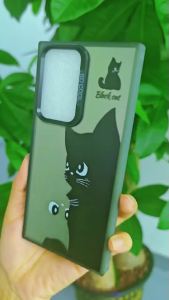 Cute Black Cat Print Color Silver Gradient Phone Case For Samsung Galaxy A73 A72 A71 A56 A555 A54 A53 A52 A51 A50 PC+TPU Cover