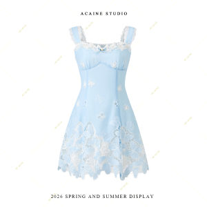 Hollow-out Embroidered A-line Strap Dress Women