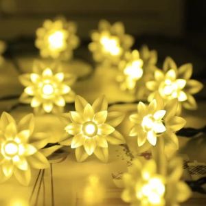 Solar Lotus Flower String Lights 100/50/20 LED Double Layer Cherry Blossoms Fairy Lights for Garden Fence Patio Yard Christmas