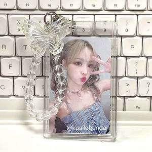 Happy Fool Crystal Butterfly Keychain Slide Cover Transparent Acrylic Card Holder Double-Sided Mini Truck Bus Pass ID Card