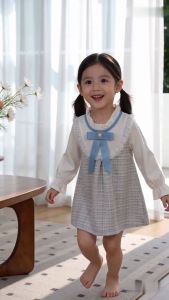 Đầm Công Chúa Cho Bé Gái Thiết Kế Phối Nơ Dễ Thương - Váy Dài Tay Mùa Xuân Thu Cho Bé 1-3 Tuổi