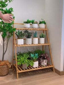 Indoor flower stand floor balcony flower pot rack solid wood folding flower stand simple flower standll