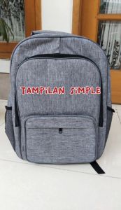 Tas Ransel Pria Laptop Backpack Bahan Kanvas Warna Abu Polos