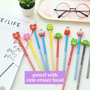 VK 50/20/1PCS Cartoon Pencil With Cute Eraser Children School Supplies Kwaii Rubber Head Pencils Random