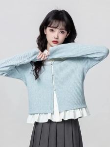 ZISUO | Áo Blouse Dài Tay Giả Hai Mảnh Màu Xanh Cho Nữ
