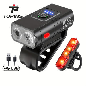 2 New Led Bicycle Lights 1000Lm USB Charging Power Display Mountain Bike Front Light Flashlight Cycling Equipment Plus Bicycle Tail Light Set