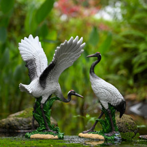Miniature Resin Crane Ornament Fake Mountain Garden Courtyard Water Pool Scenery Decoration Living Room Entrance White Crane Craft