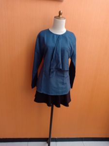 atasan wanita biru M cewek blouse santai kerja kuliah