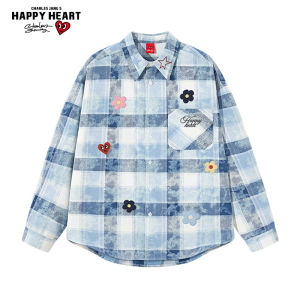 CHARLES JANGS HAPPY HEART | Retro Japanese Style Plaid Long Sleeve Shirt