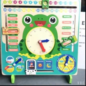 Đồ chơi gỗ giáo dục 4 trong 1 Đồng hồ lịch thời tiết và các mùa hình ếch nhận thức sớm montessori cho bé từ 2 đến 5 tuổi