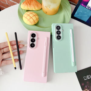 Fresh Candy Color Z Fold 7 S Pen Case Cover Smooth Touch Anti-Fingerprint Samsung Galaxy Z Fold7 Casing Slim Thin Anti-Drop Durable Hard PC Protective Phone Case with Multi Pens