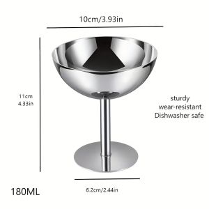 2pcs Heavy Duty Stainless Steel Dessert Cups and Bowls - Suitable for Ice Cream Mousse Fruit Salads Pies Cakes