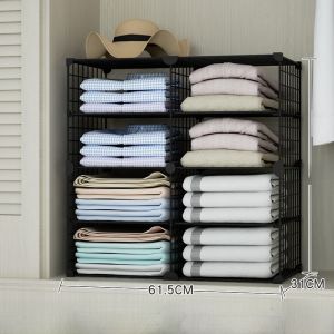 Iron Material Wardrobe Organizer Closet Partition Shelf Clothes Storage Solution No Drilling Required Easy to Install