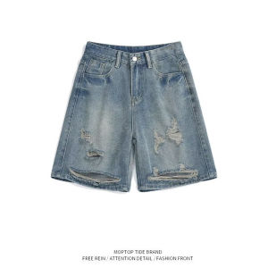 Summer Thin Denim 5-Point Mens Shorts Loose Straight Leg Jeans Casual Comfortable Breathable Lightweight Cotton Pants