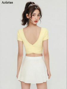 aziztas | Padded Backless Crossed Design Yoga Top