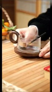 Simple Coffee Mug Set Tea Cups 250ml Office Glass Water Mug Casual Afternoon Tea Cup With Tray Spoon Kung Fu Beverage Mug