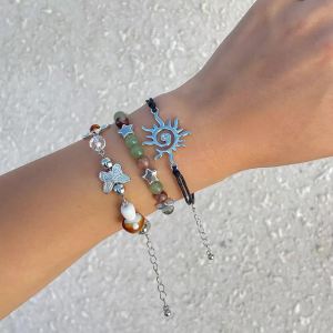 Ingemark 3Pcs Kpop Mushroom Butterfly Chain Bracelets Set for Women Summer Wed Bridal Boho Flower Bead Charm Bangles Y2K Jewelry
