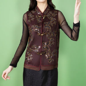 Silk Cloud Jacket Womens New Chinese Style Button up Top Moms Shirt 2025 New Brand SYF Commute Style Single Button Long Jacket