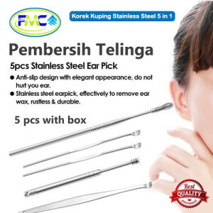 Korek Kuping Set Stainless 5 in 1 Korek Kuping Stainless Steel Anti Karat Super Bersih Original Ear Wax Pembersih Telinga Set 5 Pcs Praktis Mudah Aman