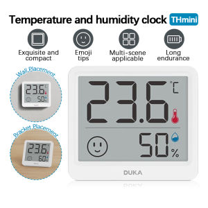 Duka Temperature Humidity Clock THmini Electric Digital LCD Hygrometer Thermometer Lightweight Compact Design 2.5 Inch Large Screen Mini Thermometer