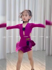 conny | Childrens Latin Dancewear Fishbone Skirt Mesh Long Sleeve
