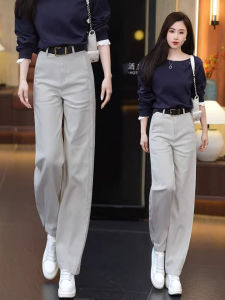 High Waist Wide Leg Knife Edge Jeans Womens Straight Cut Grey Morandi Spring 2025 New Style Casual Pants Commute Style