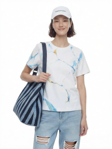 Colorful Stripe Print Short Sleeve T-shirt Loose Fit