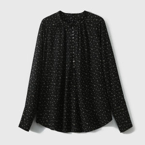 Five Star Flower Dots Silk French Style Womens Shirt
