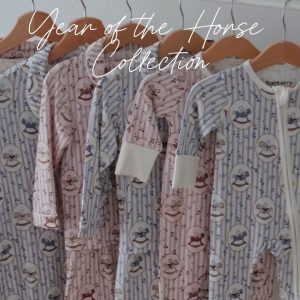 Bamberry Baby Long Sleeves Button Down Pajama Set Blue Horse - Bamboo Fabric
