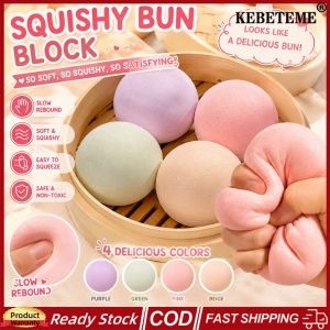 KEBETEME Simulation Bun Squishy Toy Slow Rebound Soft Squeeze Fidget Toy Pastel Steamed Bun Stress Relief Decompression Toy Safe Non-Toxic Sensory Toy for Kids Adults