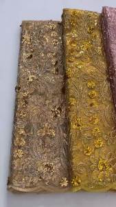 Luxury Gold Sequin Floral Mesh Lace Fabric French Net Lace African Style Wedding Party Dress Material