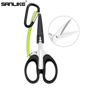 SANLIKE | SANLIKE Fishing Scissors Stainless Steel Anti-rust Wire Cutting Belt Protective Sleeve Lanyard Carabiner Fishing Accessories